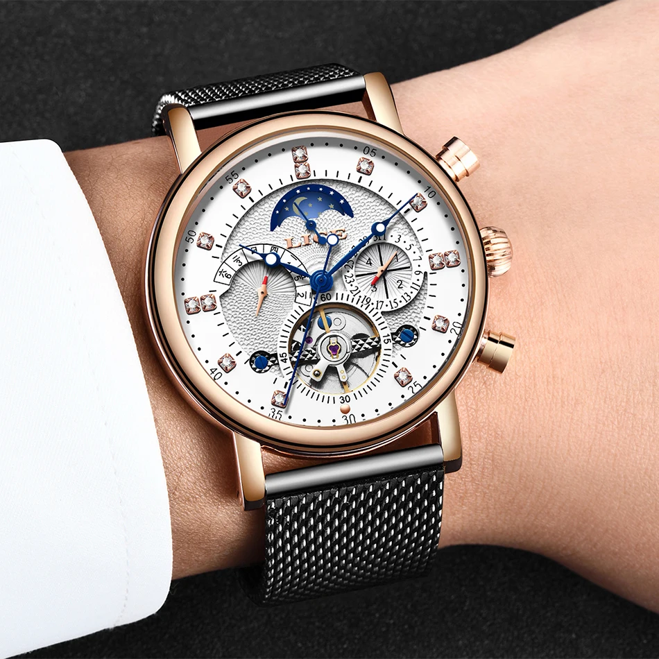 Подарок LIGE Мужские часы механические Tourbillon Роскошные модные брендовые кожаные мужские спортивные часы мужские автоматические часы Relogio Masculino