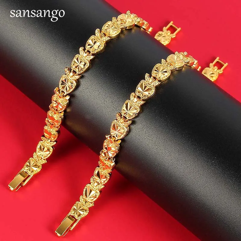 New Arrival Hip Hop 24K Golden Curb Link Chain Bracelet Male Jewelry For Men Women Luxury Bangle Party Gift Wholesale 18cm