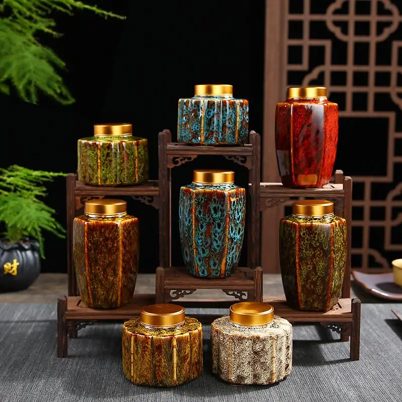 

Vintage Chinese Tea Caddies Handprinted Green Black Tea Box Caddies Ceramics Tea Storage Canday Coffee Powder Tea Container