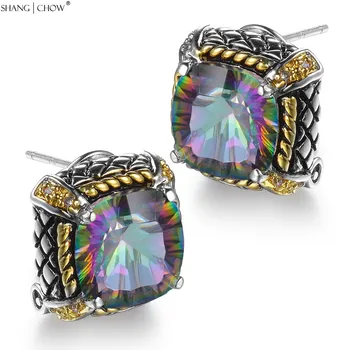 

Shang Chow Jewelry Classic Jewelry Women Blue Quartz, Mystic Topa, Pink Kunzite 925 Sterling Silver Earrings E0044