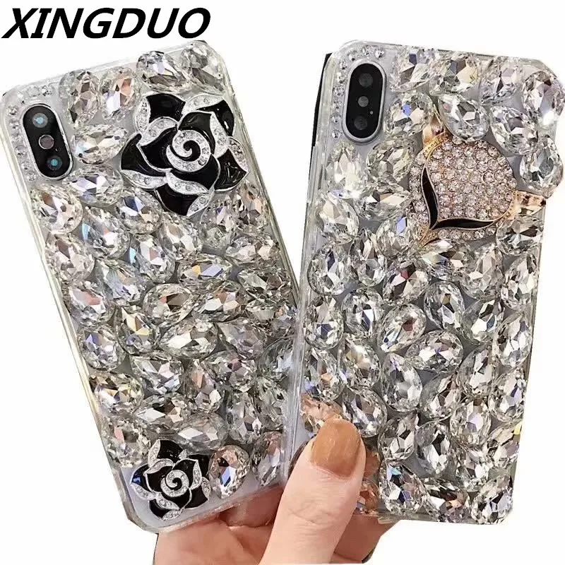 

XIGDNUO case for iphone X XS XR XS MAX luxury Glittering Diamonds flower Fox cover for iphone 5 5s 6 6s 7 8 plus soft phone case