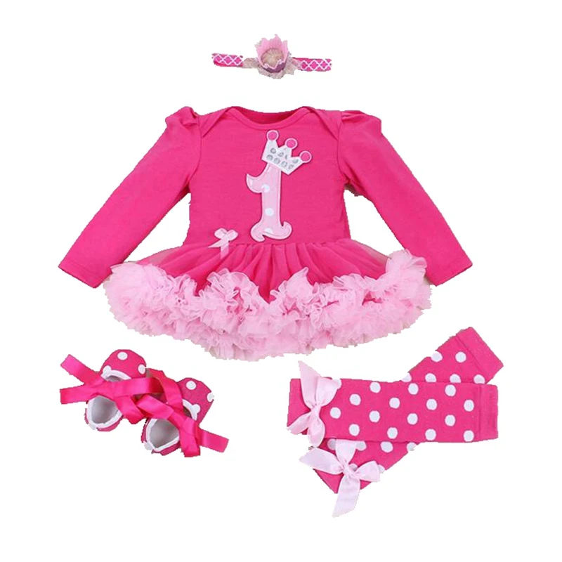 Baby Girl 12M Hot Pink First Birthday Outfit Tutu Dress Headband leggings Set