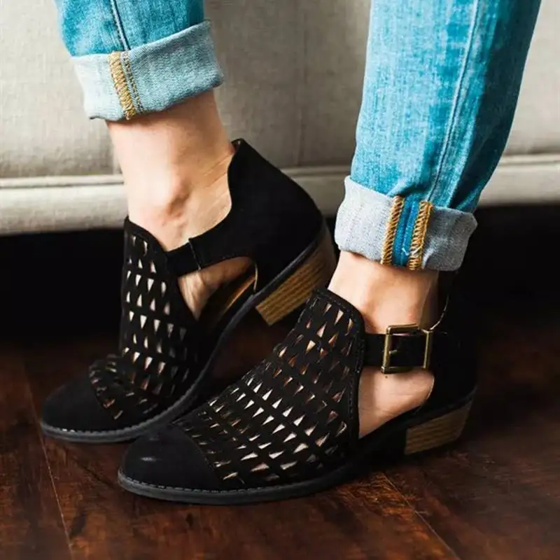 

Puimentiua Summer Spring Shoes Woman Pumps Peep Toe Sandals Women Zip Chunky Square Heel Ankle Booties Womans Sandals