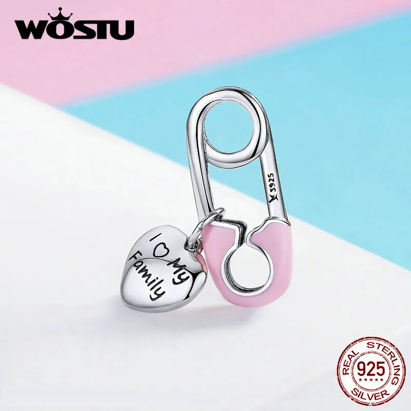 

WOSTU Love My Family Clip Pin Dangle Charms 925 Sterling Silver Bead For Original Bracelet Women Jewelry Accessories FIC1145
