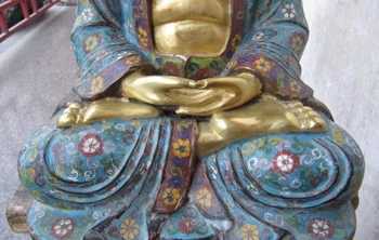 

17"Tibet 100% Bronze 24K Gold Gild cloisonne Tathagata Amitabha Sakyamuni Buddha