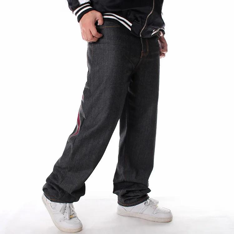 Мужские Черные Мешковатые хип-хоп свободные прямые джинсы с вышивкой хип-хоп Рэп дизайнерские джинсы скейтерские штаны широкие джинсовые штаны