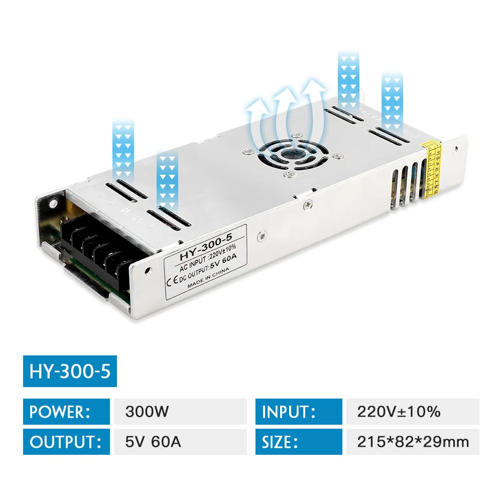 Ультра тонкий 5V 40A 200W 60A 300W Светодиодный источник питания 3 см толстый