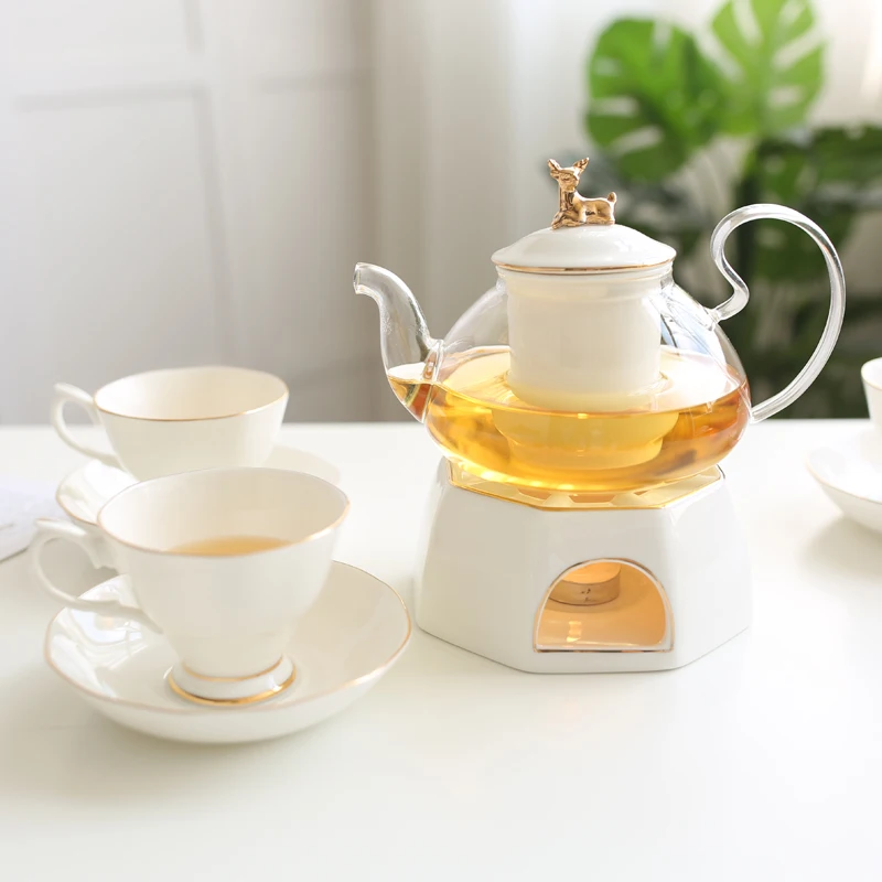 Flower Teapot Sets Drinkware Teapot Candle heated Base Ceramic Tea Pot