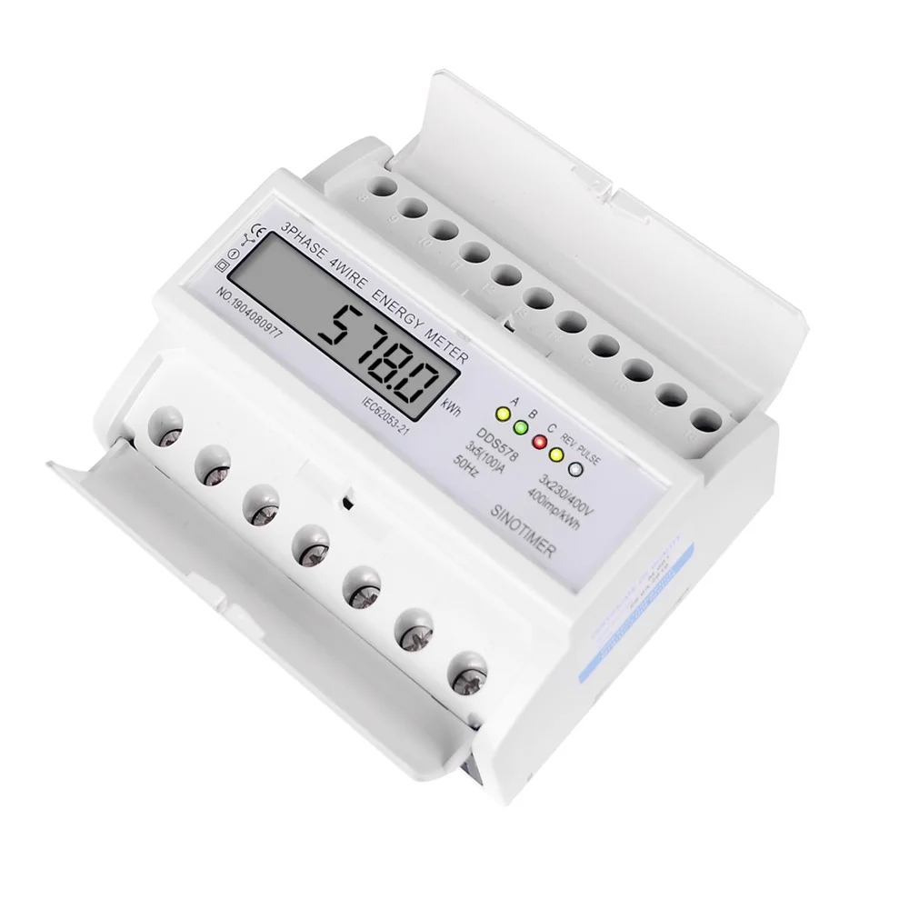 DDS578 New Model 3*5(100)A 50Hz 230V Energy Meter Three Phase 7P DIN Rail LCD Digital Electric Power Consumption Meter