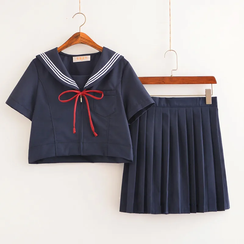 Short Sleeve Set Темно-синий JK японская школьная форма для девочек в морском стиле форма в морском стиле школьная форма для Косплэй костюм для девочек 3 шт./компл. S-XXL - Цвет: Short Sleeve Set