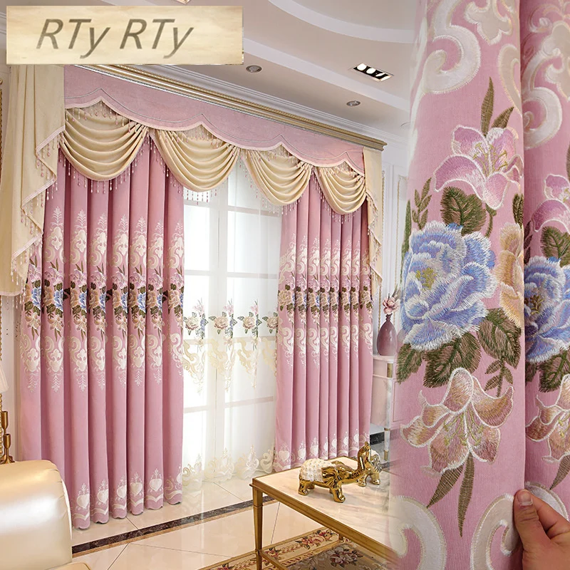 

European luxury embroidered curtains for living room French window high quality curtains for Kitchen with Window Treatment Drap