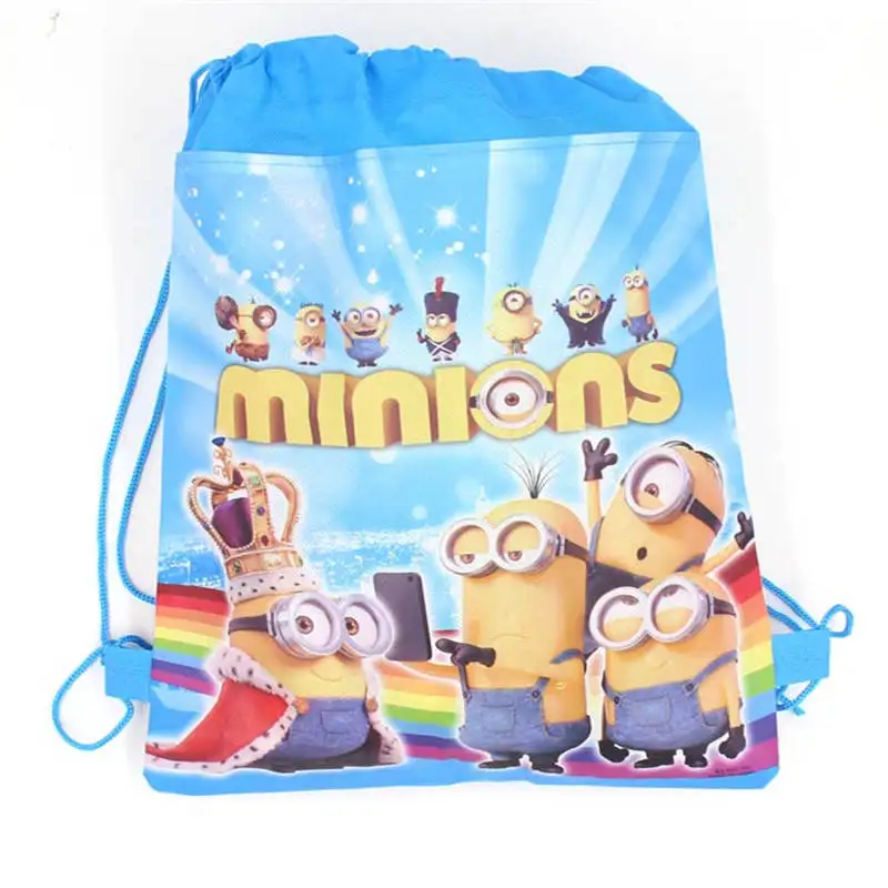 

1Pcs Minnios For Kids Favors Birthday Party Non-Woven Fabric Backpack Drawstring Bags Kids Decoration Supplies 34cmx27cm