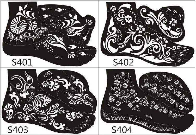 

4pcs New Henna tattoo Stencil Temporary tatoo paste Reuse Henna Tattoo Template Foot Painting Art Both Foot 16 Model Choose