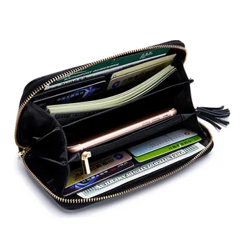 

Women Tassel Genuine Leather Long Wallet Rfid anti-theft Protection Credit Card Holder Clutch Purses With coin pocket Money Bag