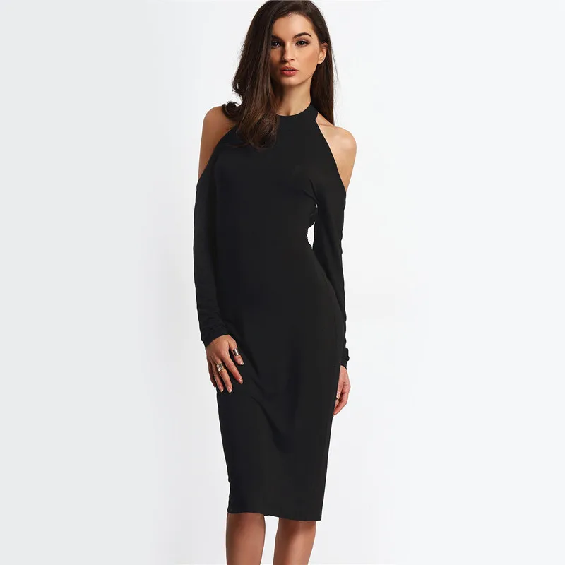 black open shoulder dress