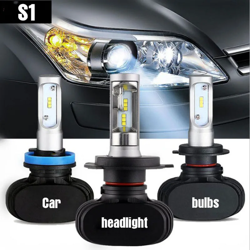 Koop 2 stks S1 H4 led H7 H11 Led H1 Auto Koplamp 50 w 8000LM 6500 k 9005 HB3 9006 HB4 Auto koplamp Lamp Alle In Een CSP Lamp