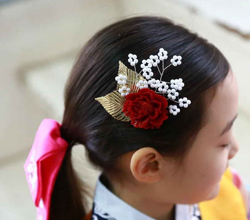 Imported Korea Traditional Hanbok Costume Accessories Little Girl s Cute BB Side Hair Pins Resin Flower