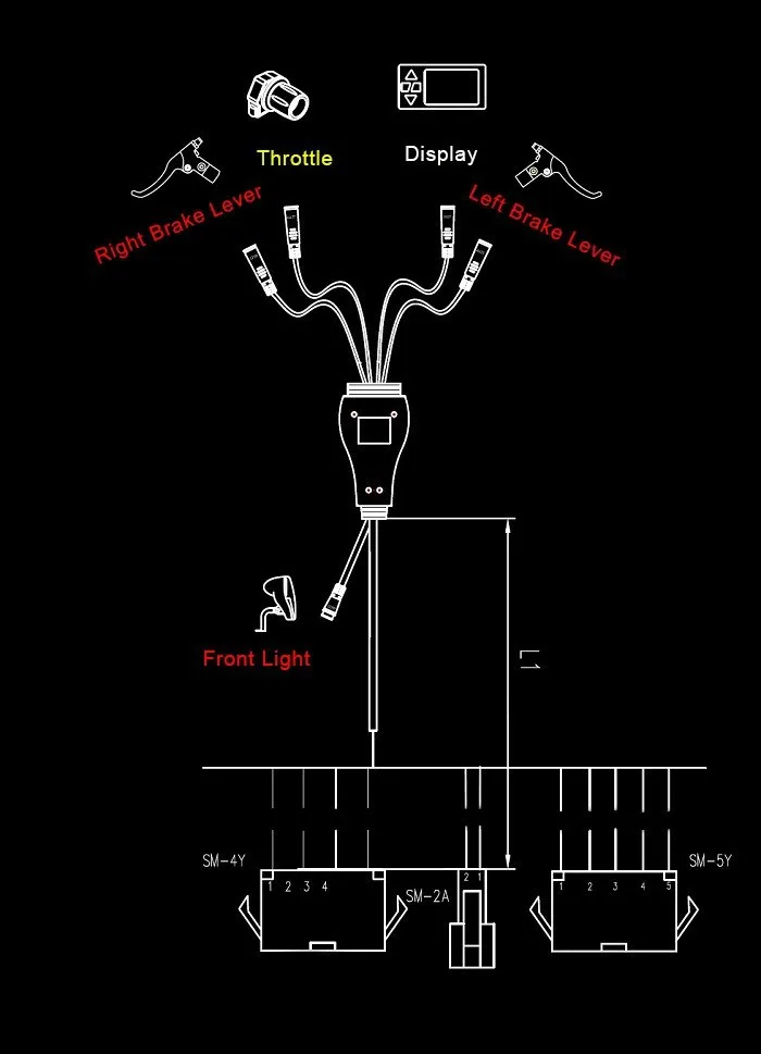 DIY 5 частей комплект для переоборудования электрического велосипеда с дизайном светодиодный дисплей Водонепроницаемый провод тормозной рычаг передний светильник Датчик Холла дроссельной заслонки