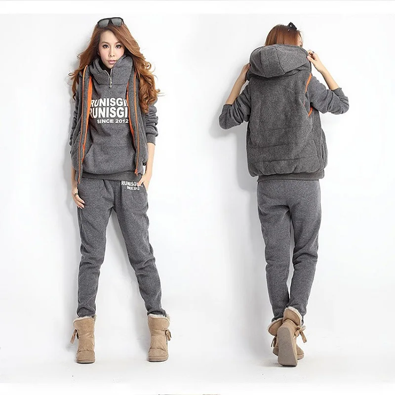 Casual 3 Piece Set Tracksuit Women Clothes Autumn and winter new Fashion women's tracksuits Ladies Thicken Sweat Suits - Цвет: dark grey