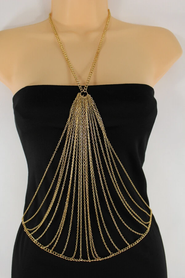 Women Gold Metal Wide Body Chain Long Fashion Jewelry Pool Beach Party