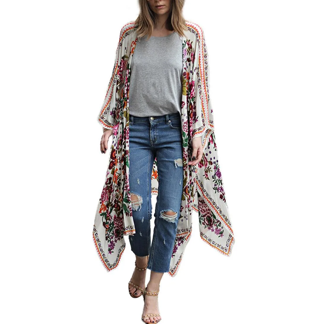 

JAYCOSIN Women Loose Floral Print Blouse Summer Casual Boho Chiffon Coat Shawl Kimono Cardigan Tops Plus Size 5XL Dropshipping