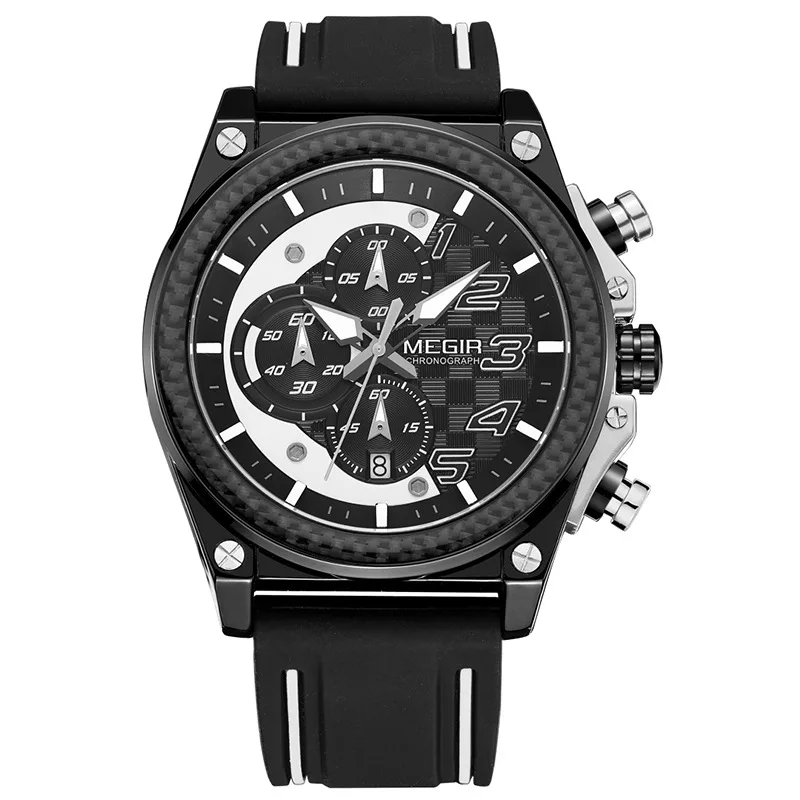 

MEGIR Quartz Men Sport Watch Big Dials Silicone Strap Army Military Watches Clock Men Chronograph Wristwatches Relogio Masculino