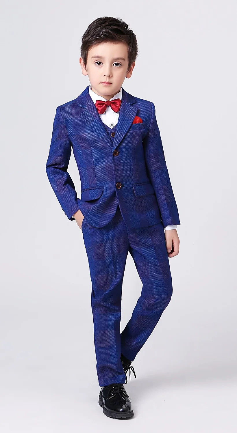 5 шт. для мальчиков синий плед костюмы Slim Fit подносителя колец костюм деловой