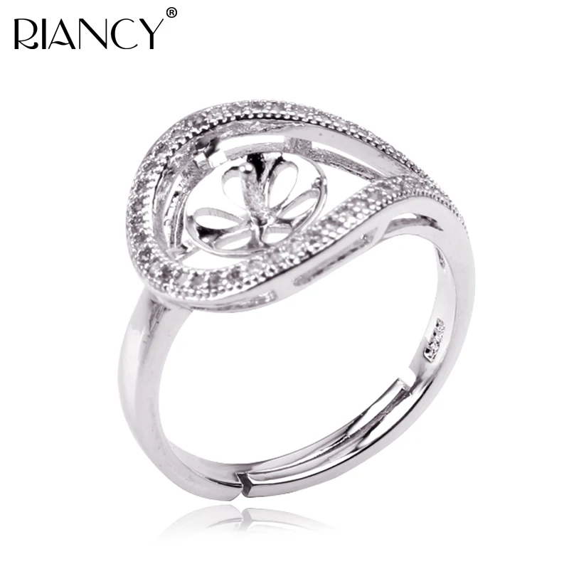 

Fashion 925 Sterling Silver Gem-studded Pearl Ring Mountings, Pearl /Coral/ Cystal/ Gems Ring Fitting, DIY Ring Accessory