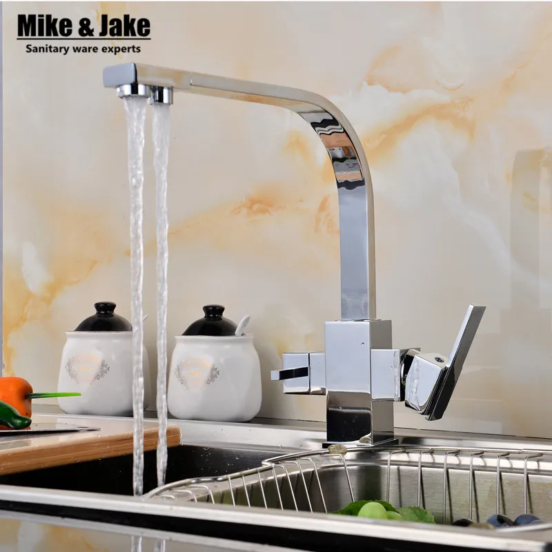 Double Function Chrome Kitchen Faucet Three Way Sink Mixer Tap 3