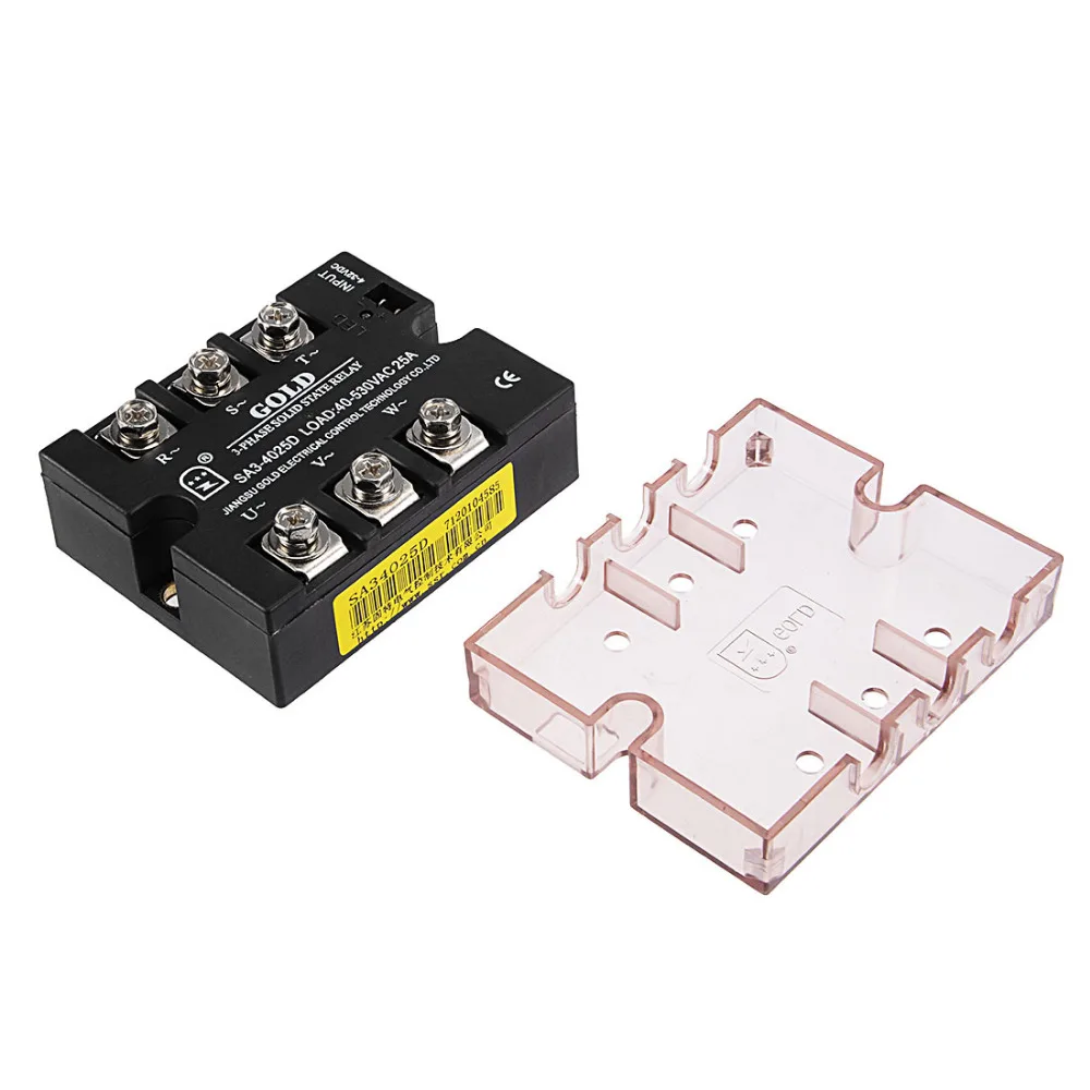 

Uxcell 4-32VDC to 40-530VAC 25A Three Phase Solid State Relay Module DC To AC Electrical Equipment Power Supplies SA34025D Relay