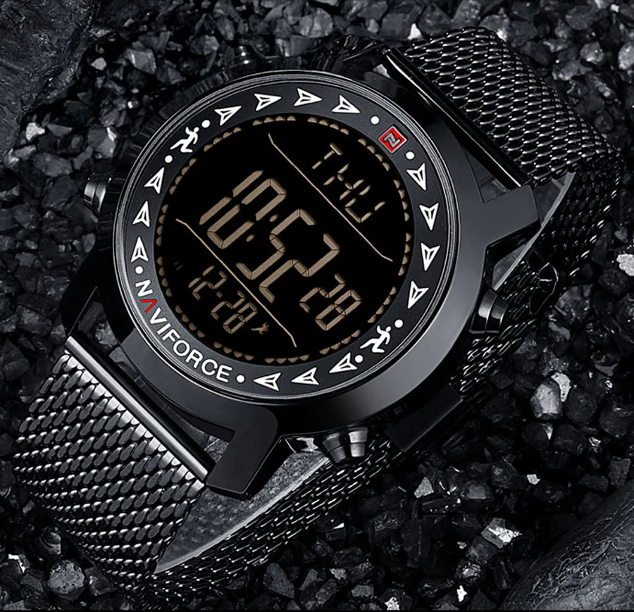 

New NAVIFORCE Luxury Men Watch Sports Top Brand Man Digital Watch Pedometer Wristwatches Steel Mesh Band Clock Relogio Masculino