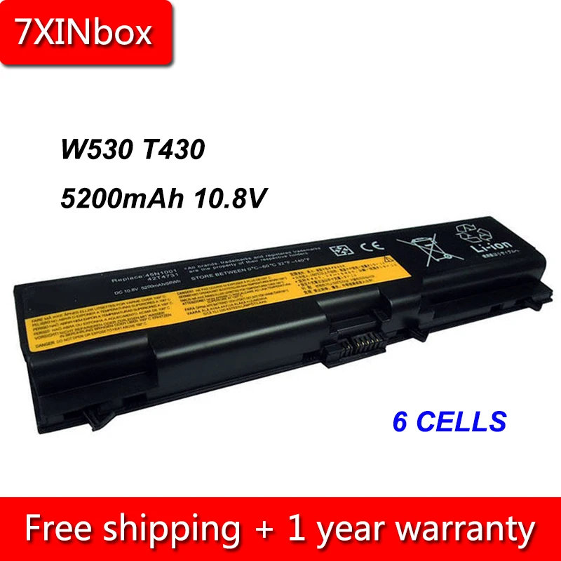 

7XINbox 6Cell 5200mAh 10.8V 42T4757 42T4235 Laptop Battery For Lenovo ThinkPad E40 E50 L430 L530 W530 T430 T530 45N1001 42T4796