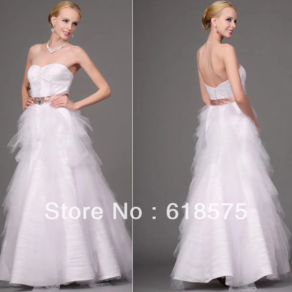 Cheap Sweetheart Empire A Line Champagne Sash Long Simple Bridal Gowns | Свадьбы и торжества