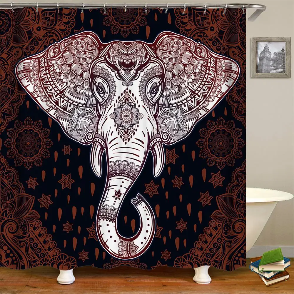 

Bohemian Elephant Bathroom Shower Curtains Waterproof and Mildew Resistant Fabric Bath Curtains Elephant Shower Curtain