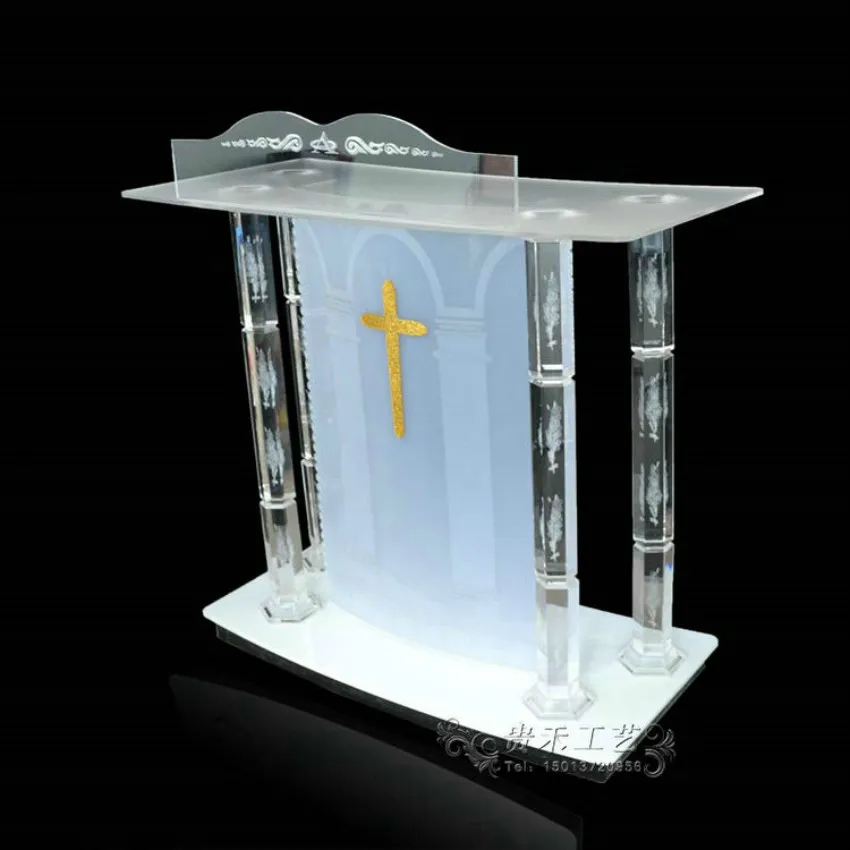 Хрустальная колонна церковная подиумная арматура отображает Настольный акриловый плексиглас кафедра для выступлений Lectern прозрачный люцит