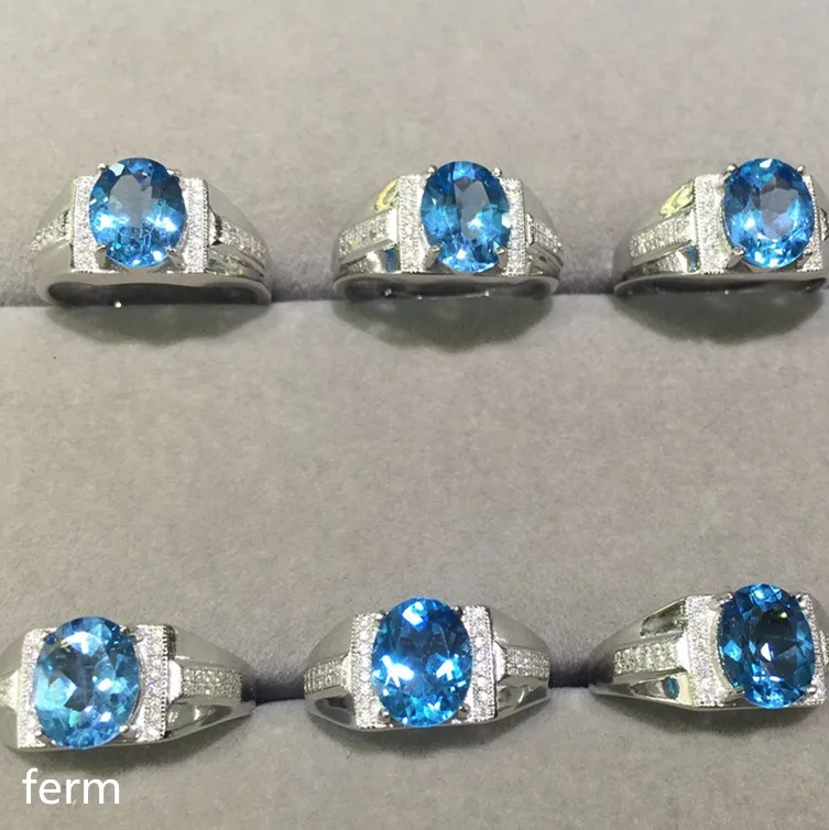 

KJJEAXCMY boutique jewelry 925 Silver-inlaid Simple Natural Topaz Male Ring