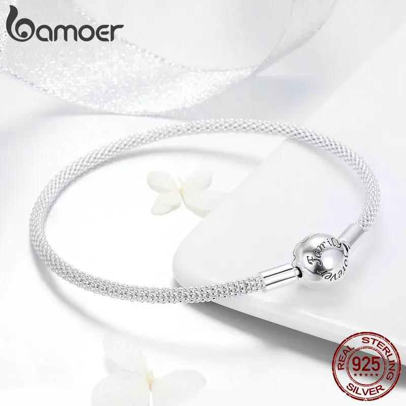 BAMOER, классика, серебро, 925 пробы, любовь, навсегда, любовь, змеиная цепочка, браслеты для женщин, Стерлинговое Серебро, ювелирное изделие, 17 см, 19 см, SCB105