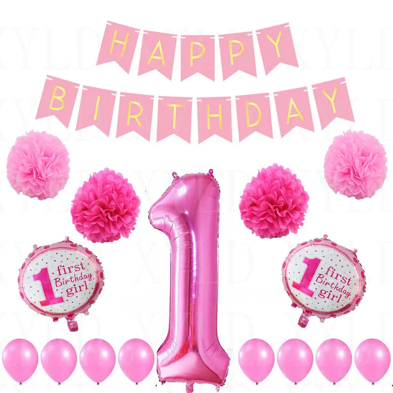 Бумажные цветки из шаров Бумажная гирлянда счастливый плакат "с днем рождения" воздушный шар для Бэйби Шауэр мальчик девочка 1-й День рождения украшения игрушки