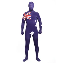 Men Bodysuit Full Body Zentai Halloween Costume For Men Lycra Country Flag Design Unique Second Skin Male Tight Suit Zentai