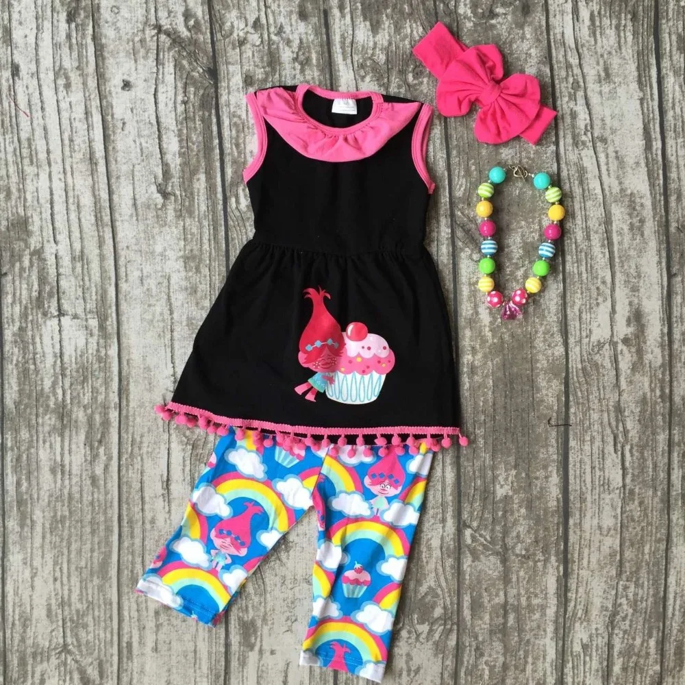 baby Girls Summer clothes girls children troll hair capcake outfits kids rainbow capri pants outfits with