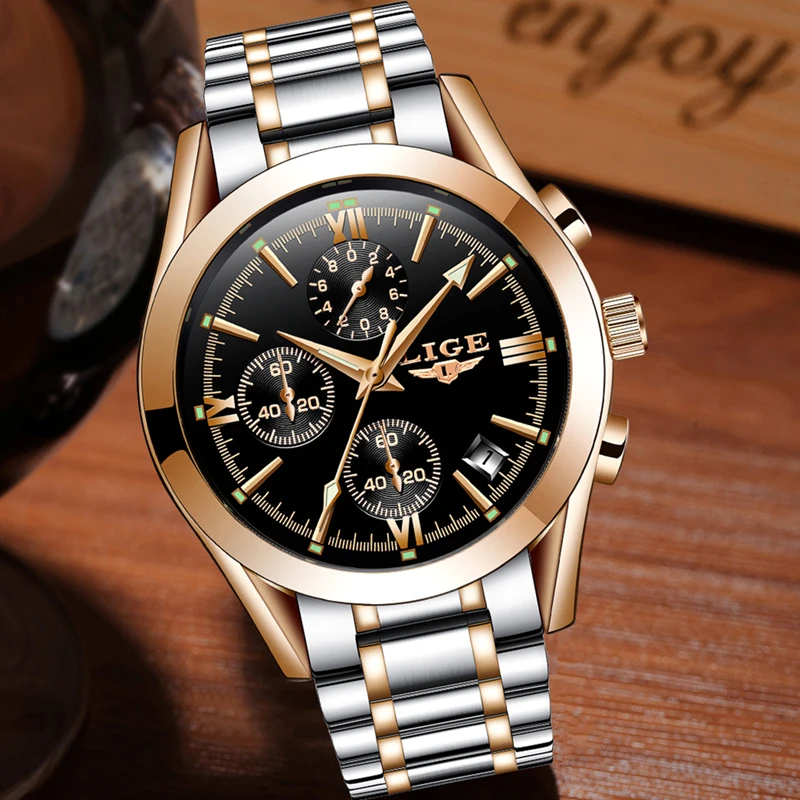 LIGE Mens Watches Top Brand Luxury Business Quartz Watch Men Stainless Steel Casual Waterproof Sport Watch Man Relogio Masculino