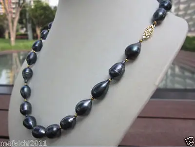 

12-14 MM TAHITIAN NATURAL SOUTH SEA BLACK PEARL NECKLACE 14K Gold Clasp