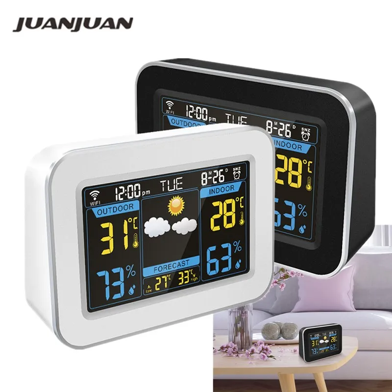 

Fashionable WIFI Weather Alarm Clock Digital Color Screen Indoor Outdoor Temperature Table Clock Humidity For Home Office 40%