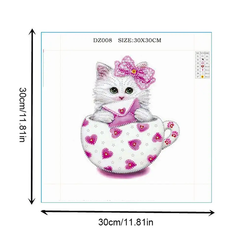 30x30 см алмазная живопись котенка DIY 3D Алмазная Вышивка Милая чашка кошка цветок
