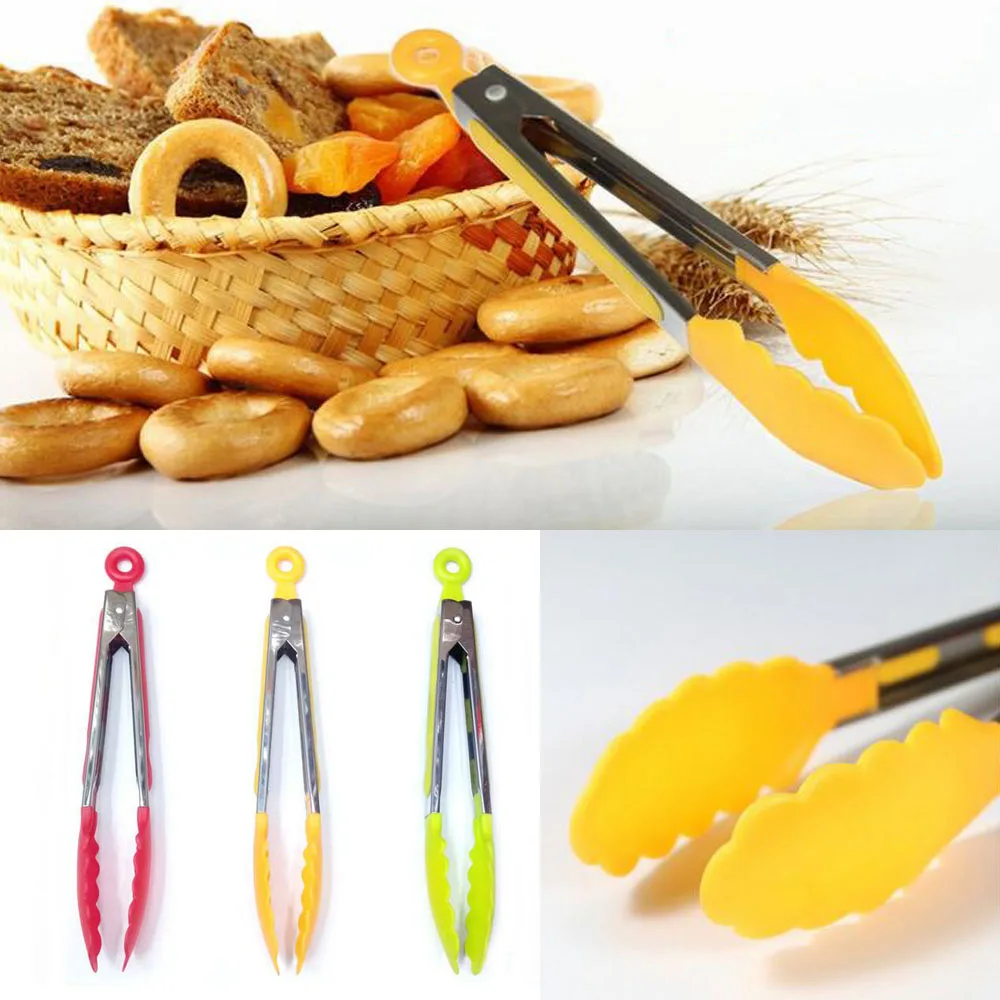 Doatry 1pcs Silicone BBQ Tongs Clip Salad Bread Cooking Food Serving