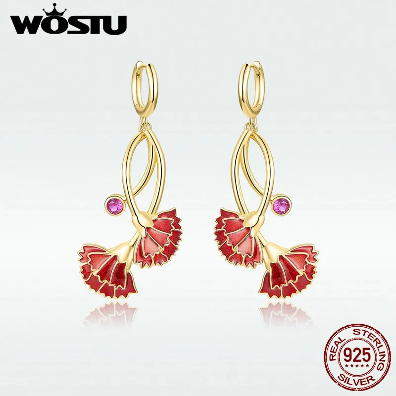 

WOSTU New Arrival Big Gentle Beautiful Red Carnation Earrings For Women Hot Sale Making Fashion Jewelry Gift SDTE200