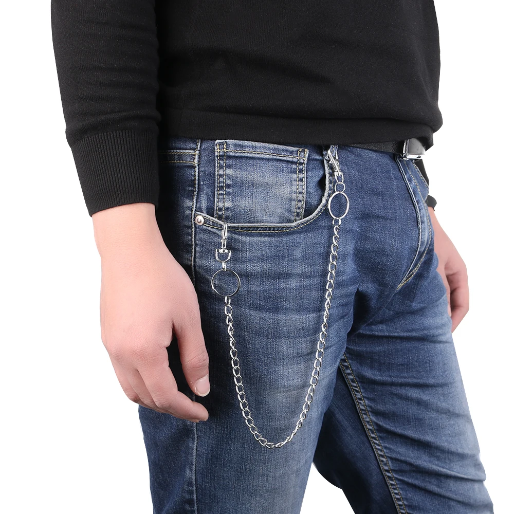 

2019 Long Fashion Metal Wallet Belt Chain Punk Trousers Hipster Pant Jean Keychain Silver Ring Clip Keyring Men's HipHop Jewelry