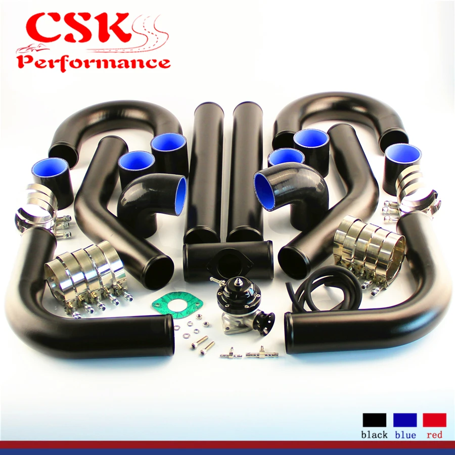 

DIY Universal Intercooler Piping Hose 3" 76mm + Turbo Flange Pipe BOV Kit Black