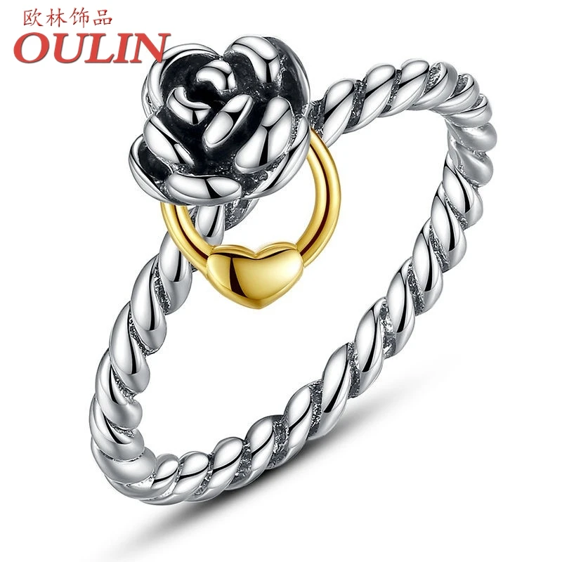 OULIN Silver Plated Finger Ring with Heart Charm for Women Wedding Luxury Jewelry PA7207 | Украшения и аксессуары