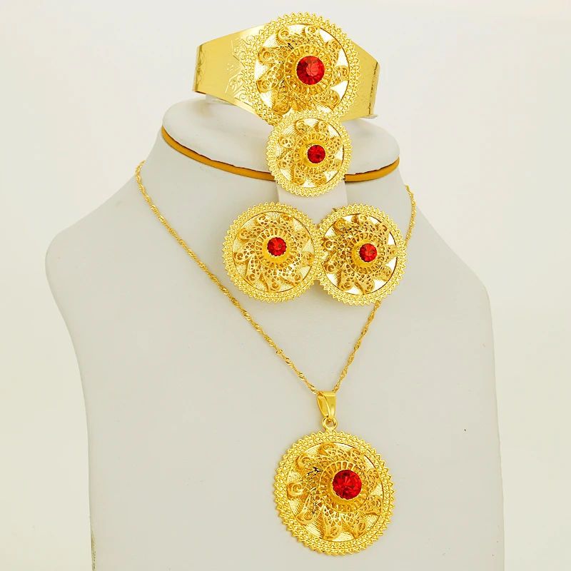 

JHplated Nigerian Jewelry Sets Gold Color Women Necklace Earrings Pendant Jewelry Sets for African Party